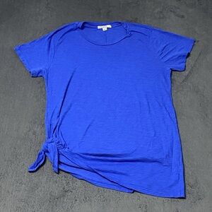 Stateside by Anthropologie Shirt Womens L Blue Slub Cotton Side Tie Asymmetrical